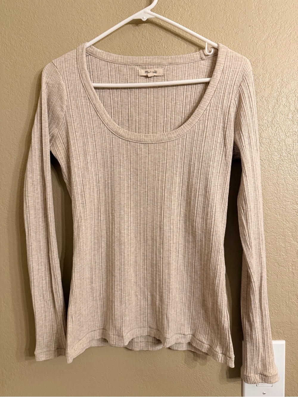 Madewell Scoop Neck Ribbed Long Sleeve Top - Light Beige